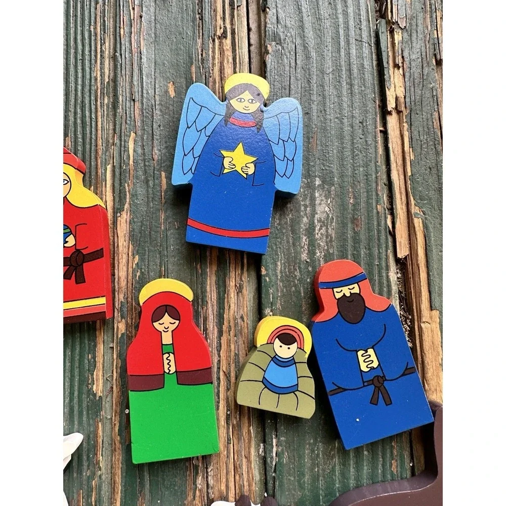 Nativity Wooden Hand Painted Childrens 10 Pieces Xmas Creche Sri Lanka Kids‎